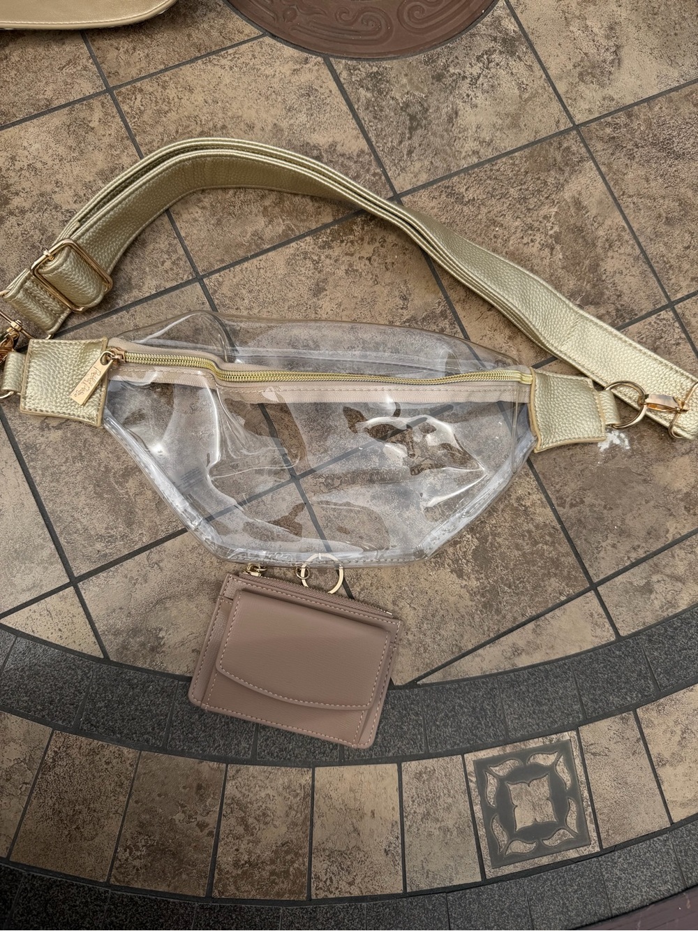 Packed Party Waist Fanny Pack Gold Strap Adjustable Zip Gold Hardware & wallet